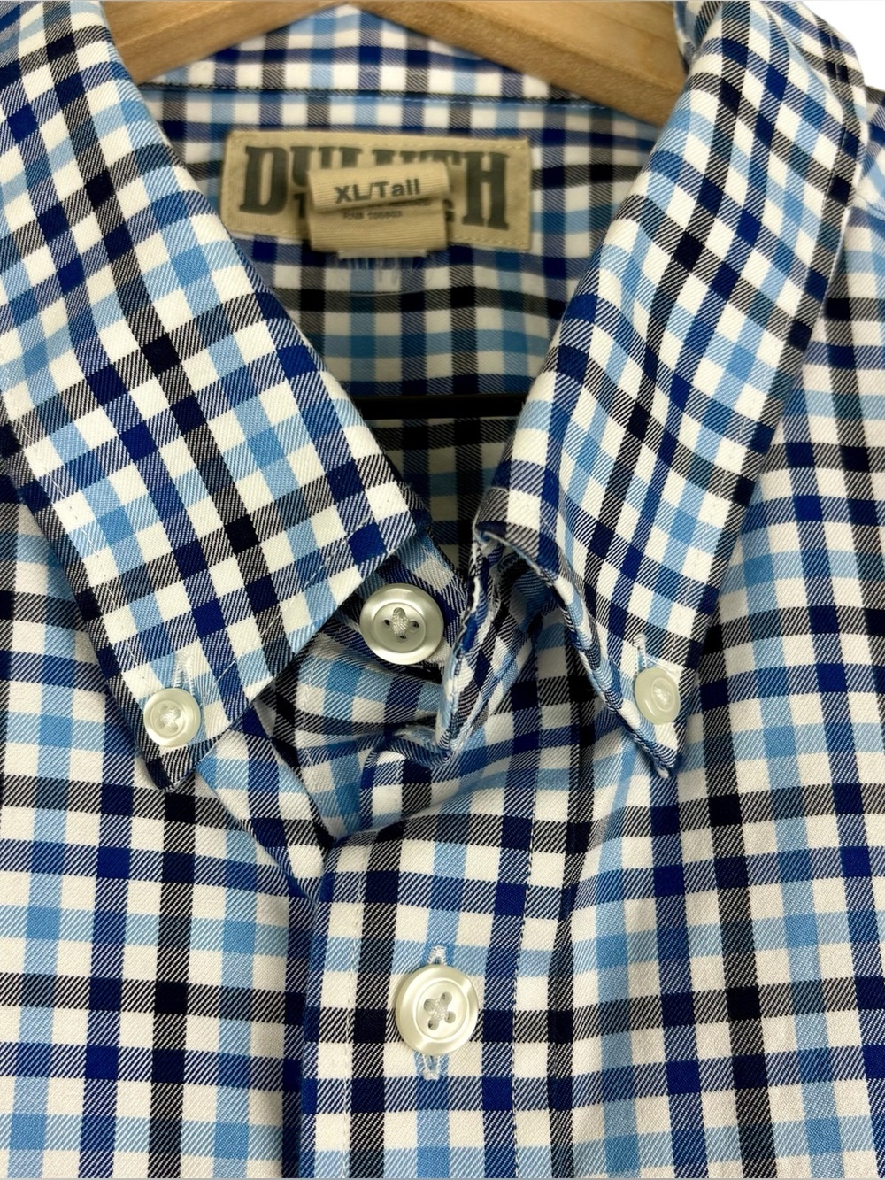 Duluth Trading Co Shirt Mens XLT Tall Blue Check Wrinkle Fighter Relaxed Fit